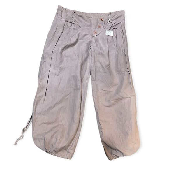 ITALIAN LINEN BOHO SLOUCHY PANTS BEIGE TAN NATURAL S/M NWT - Picture 7 of 10